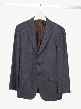 Kiton Indigo Silk. Linen & Cashmere-Blend Blazer